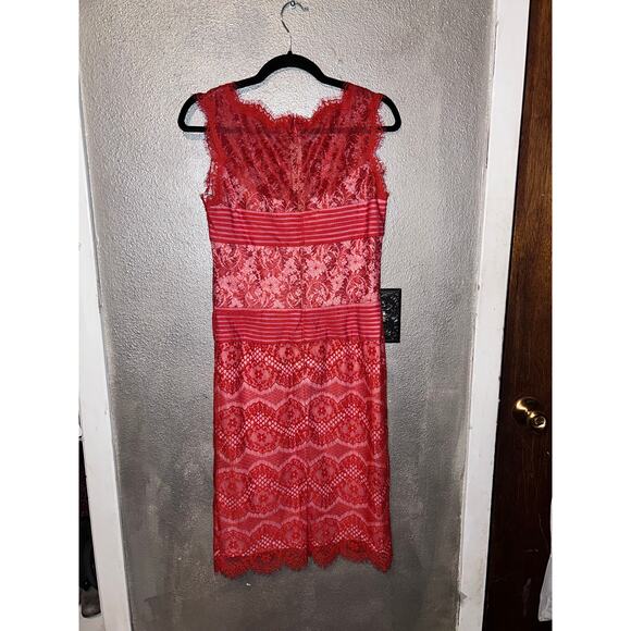 Tadashi Shoji Prom New Years Pepperment Chantilly Lace Boatneck Sleeveless Dress - Picture 3 of 10